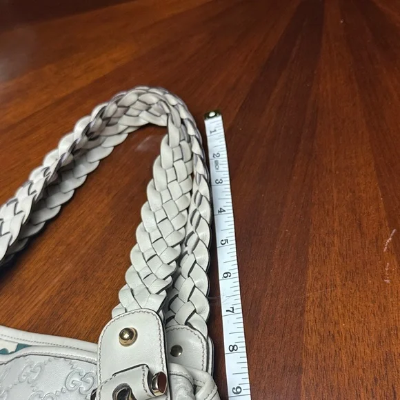 Gucci GG Monogram Embossed Leather Hobo Bag Ivory White Braided Handle - Picture 9 of 13